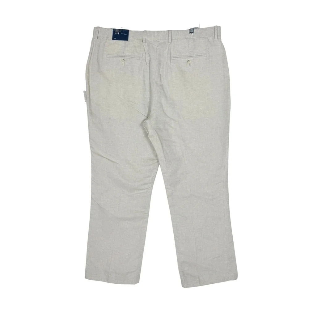 Perry Ellis Natural Linen Blend Slim Fit Dress Pants Beige 38x30 NWT Dead Stock
